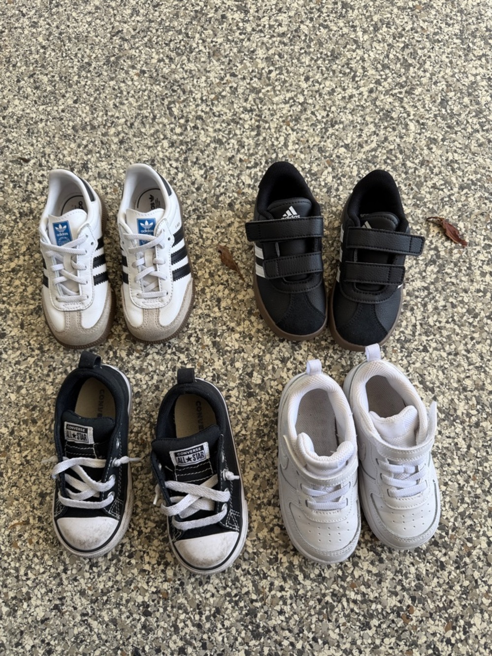 4 pairs Nike & converse & adidas Kids Black Velcro Sneakers with White Stripes